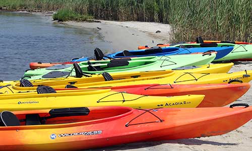 Kayaks on the shore at Fenwick Island State Park